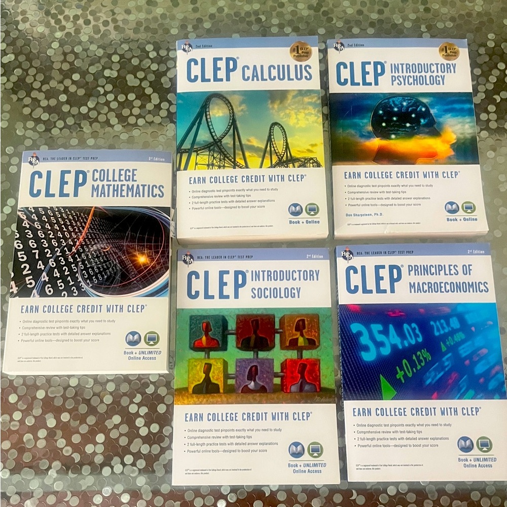 REA CLEP Guide Lot NEW Books: Psych, Calc, Macro, Soc, Math